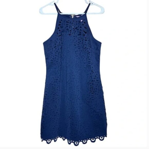 NEW Lilly Pulitzer Pearl Laser Cut Scuba Dress Navy Size S Resort Cocktail - Picture 2 of 11